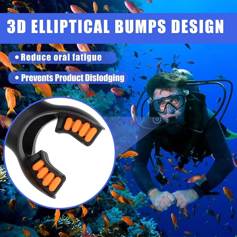 JUSTOOP Store Scuba Diving Mouthpiece, Silicone Snorkel Mouthpiece Regulator Replacement with Regulator Tie Fits Most Standard Regulators Scuba Diving Accessories, Orange/Black/Yellow/Green - Image 2